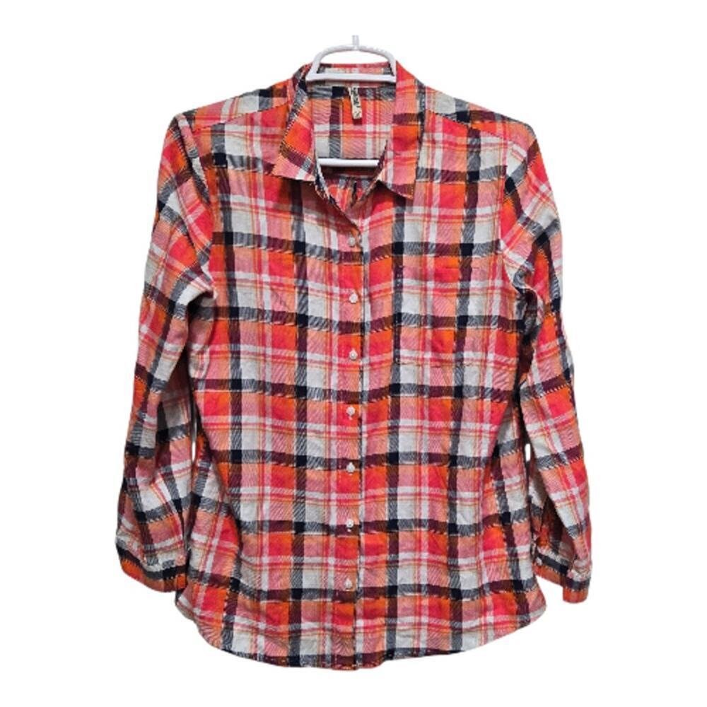Bare Denim Plaid Rayon Button Front Shirt Large Soft Grunge